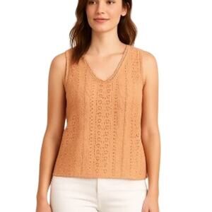 Joie Women’s Medium Tank Top Peach Eyelet Lace Cotton Boho Sleeveless